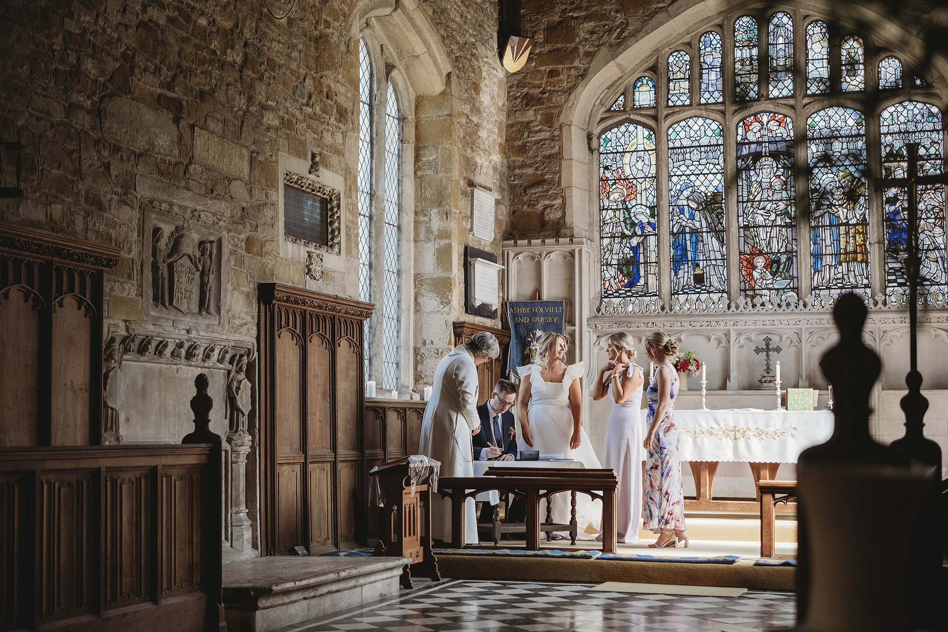 signing of the wedding document in the very of the church